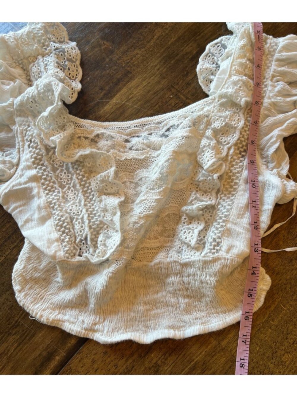Free People Bridget Crop Top Flutter Ruffle Cropped Bohemian Lace Shirt Small - Picture 11 of 11